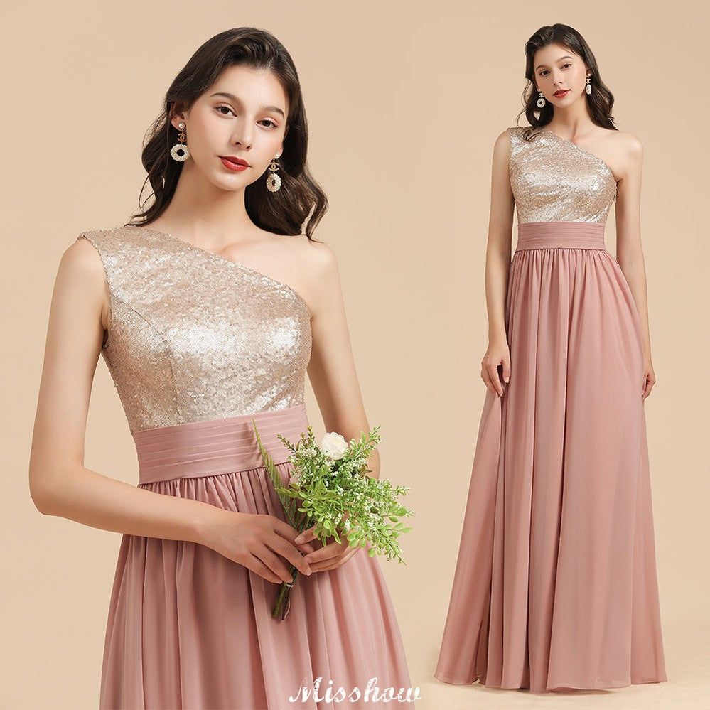 Stilvolles One-Shoulder-Pailletten-Chiffon-Abend-Partykleid-Ballkleid