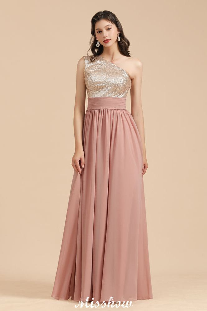 Stilvolles One-Shoulder-Pailletten-Chiffon-Abend-Partykleid-Ballkleid