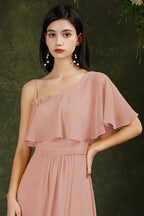 Elegante vestido de fiesta Aline de tul con un solo hombro y abertura frontal