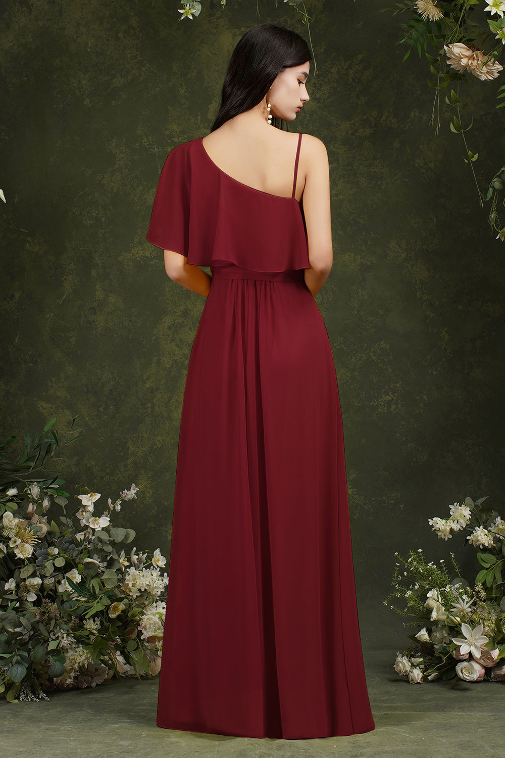 Elegante vestido de fiesta Aline de tul con un solo hombro y abertura frontal