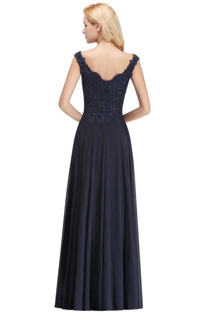 Vestido largo de noche con tirantes elegantes, corte Aline y cuentas, sin mangas, escote en V, para invitada de boda