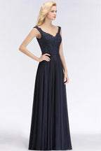 Vestido largo de noche con tirantes elegantes, corte Aline y cuentas, sin mangas, escote en V, para invitada de boda