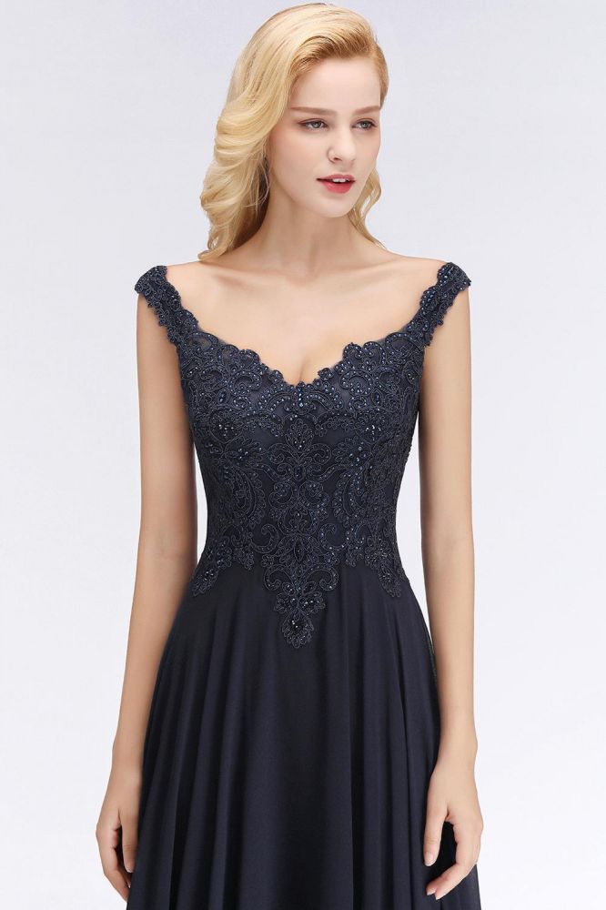 Vestido largo de noche con tirantes elegantes, corte Aline y cuentas, sin mangas, escote en V, para invitada de boda