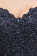 Vestido largo de noche con tirantes elegantes, corte Aline y cuentas, sin mangas, escote en V, para invitada de boda