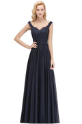 Vestido largo de noche con tirantes elegantes, corte Aline y cuentas, sin mangas, escote en V, para invitada de boda