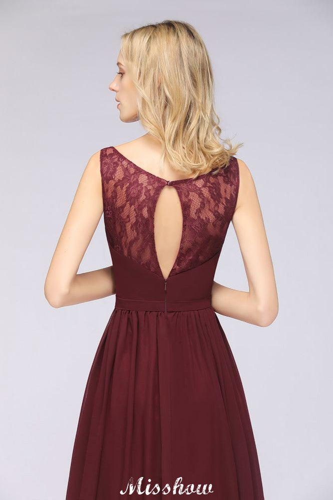 Elegante vestido de noche largo con escote en V y corte en A, de gasa, sin mangas, para dama de honor, color burdeos