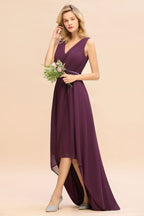 Vestido de fiesta elegante con escote en V, corte A, de gasa y cuentas para dama de honor
