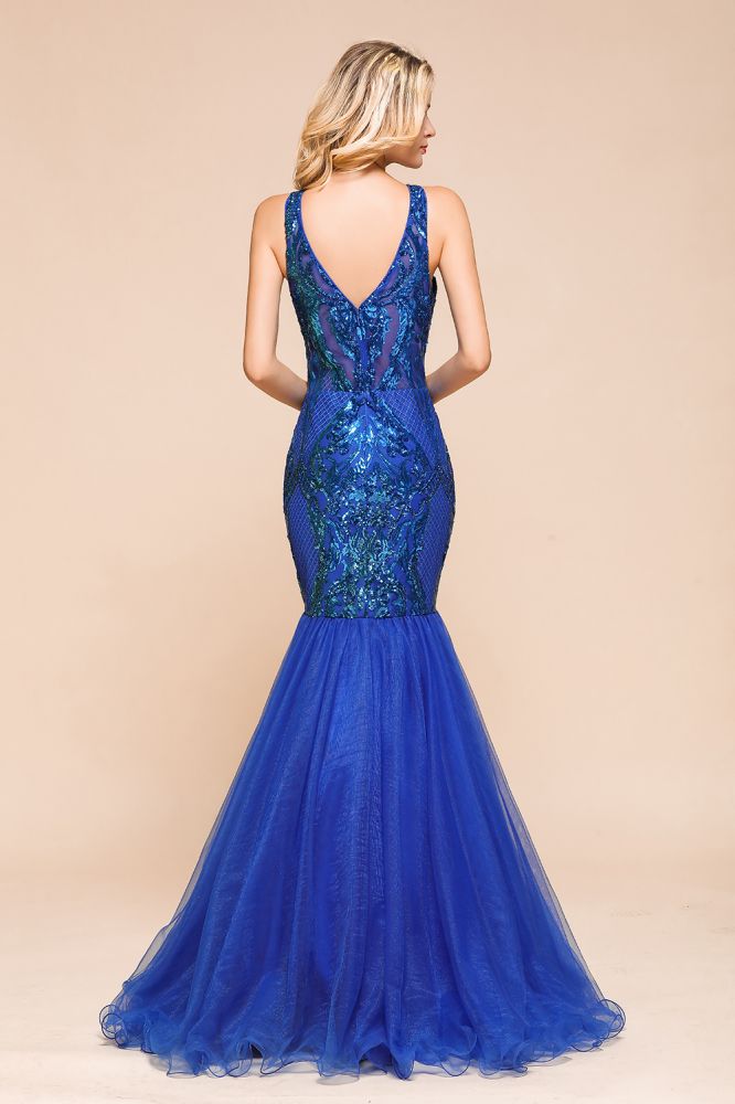 Elegante vestido de fiesta de sirena con escote en V, lentejuelas brillantes, sin mangas, largo hasta el suelo, vestido de noche fruncido
