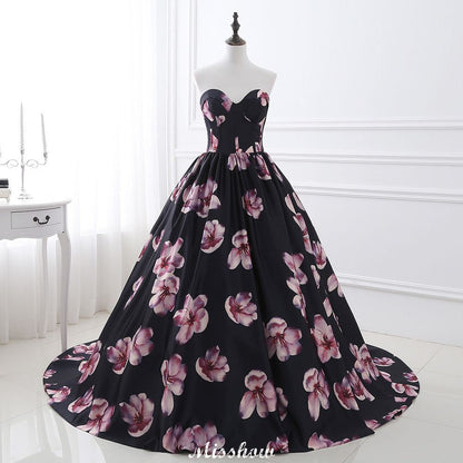 Sweetheart A Line Long Print Flower Evening Dresses