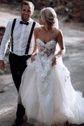 Sweetheart A-line Wedding Dresses Tulle Appliqued Gowns  WD466