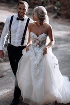 Sweetheart A-line Wedding Dresses Tulle Appliqued Gowns  WD466