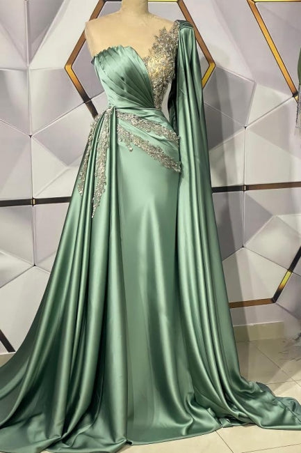 Sweetheart Appliques Ruffles Floor-length Mermaid Prom Dress With Side Train