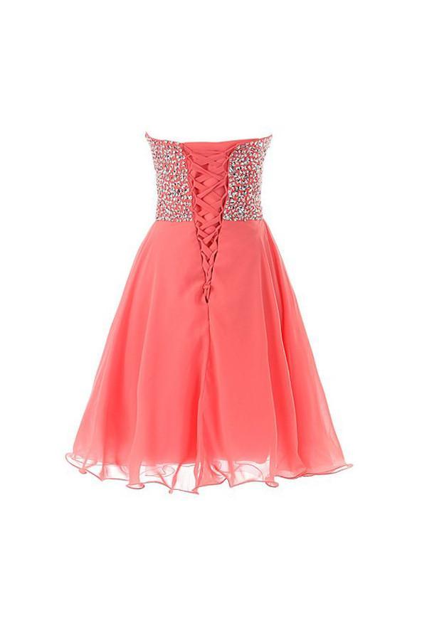 Vestido de fiesta corto con escote en forma de corazón y cuentas, PG048