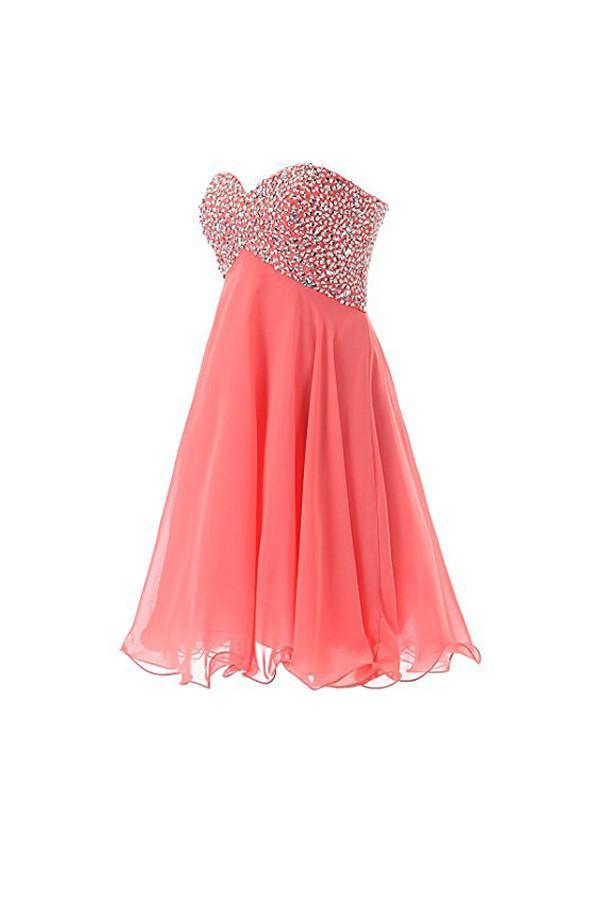Vestido de fiesta corto con escote en forma de corazón y cuentas, PG048