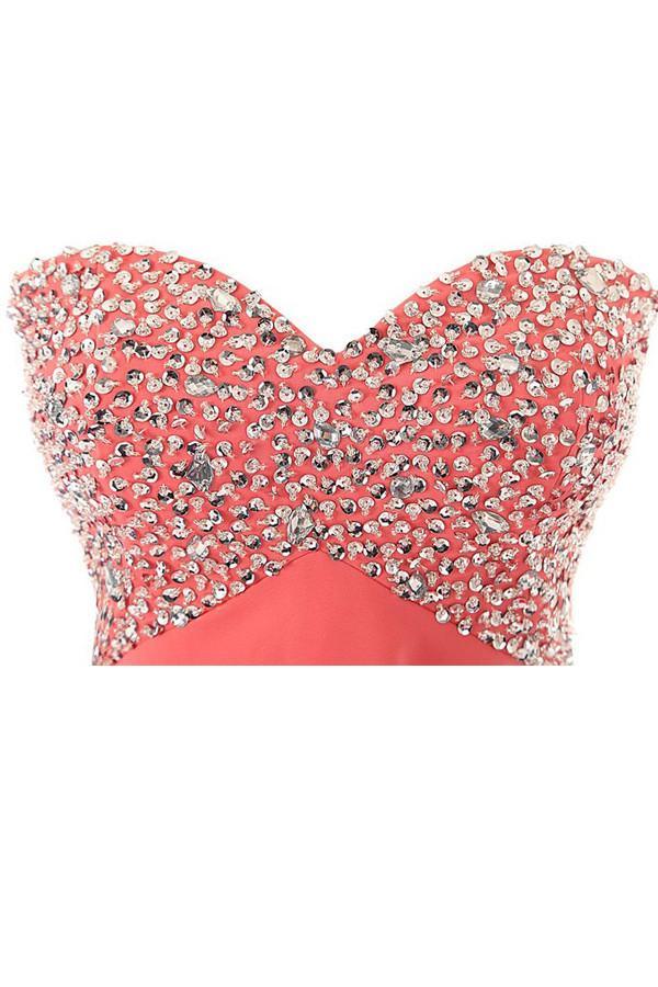 Vestido de fiesta corto con escote en forma de corazón y cuentas, PG048