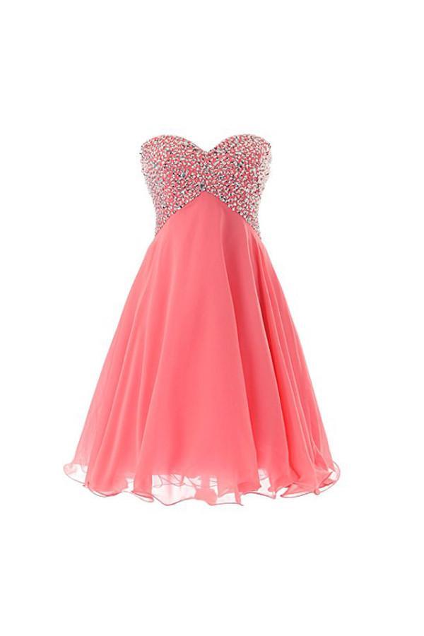 Vestido de fiesta corto con escote en forma de corazón y cuentas, PG048