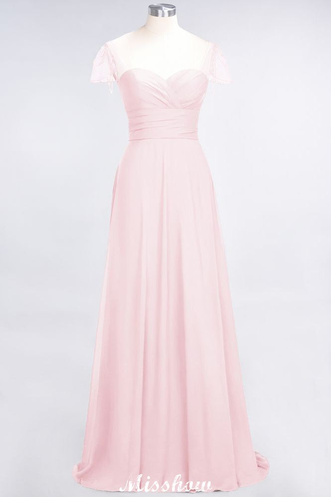 Vestido de dama de honor con escote corazón, mangas cortas, volantes y largo hasta el suelo con abalorios, Moher si los vestidos de novia