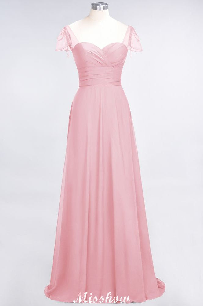 Vestido de dama de honor con escote corazón, mangas cortas, volantes y largo hasta el suelo con abalorios, Moher si los vestidos de novia