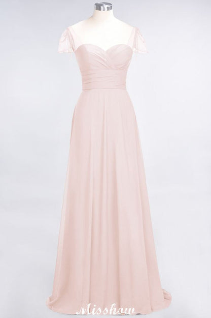 Sweetheart Cap-Sleeves Ruffle Floor-Length Bridesmaid Dress with Beadings Moher if the Bride Dresses