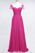 Vestido de dama de honor con escote corazón, mangas cortas, volantes y largo hasta el suelo con abalorios, Moher si los vestidos de novia