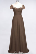 Vestido de dama de honor con escote corazón, mangas cortas, volantes y largo hasta el suelo con abalorios, Moher si los vestidos de novia