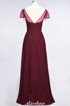 Vestido de dama de honor con escote corazón, mangas cortas, volantes y largo hasta el suelo con abalorios, Moher si los vestidos de novia