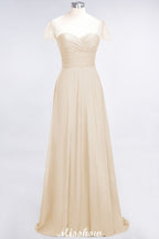 Vestido de dama de honor con escote corazón, mangas cortas, volantes y largo hasta el suelo con abalorios, Moher si los vestidos de novia