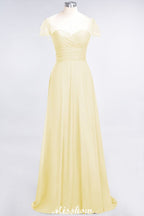 Vestido de dama de honor con escote corazón, mangas cortas, volantes y largo hasta el suelo con abalorios, Moher si los vestidos de novia