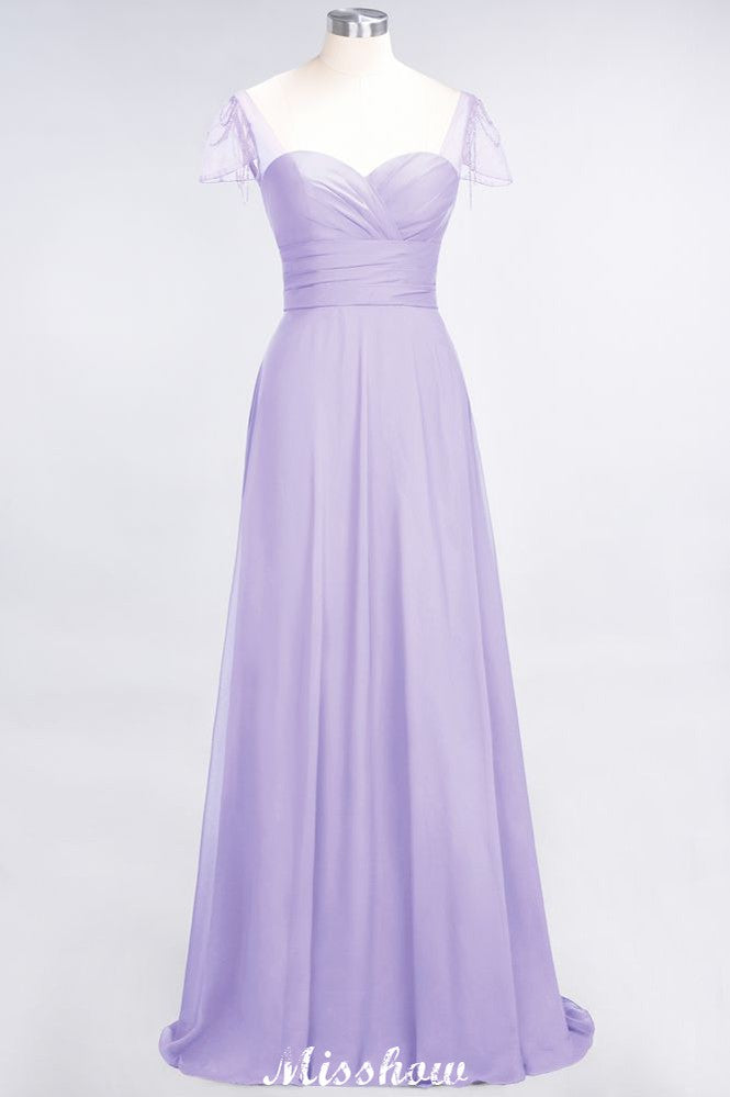 Vestido de dama de honor con escote corazón, mangas cortas, volantes y largo hasta el suelo con abalorios, Moher si los vestidos de novia