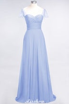 Vestido de dama de honor con escote corazón, mangas cortas, volantes y largo hasta el suelo con abalorios, Moher si los vestidos de novia