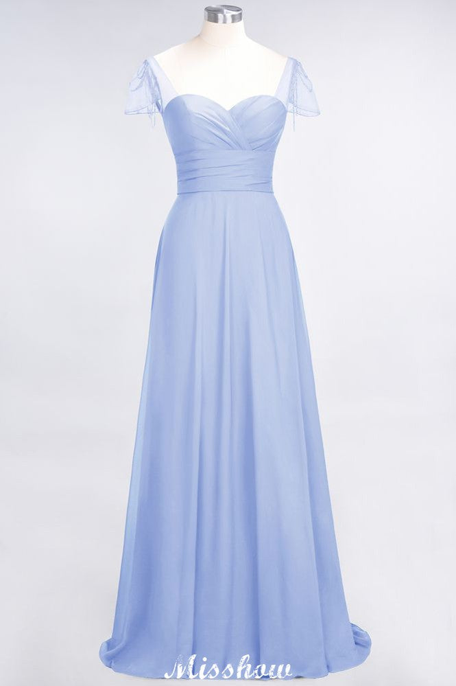 Vestido de dama de honor con escote corazón, mangas cortas, volantes y largo hasta el suelo con abalorios, Moher si los vestidos de novia