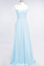 Vestido de dama de honor con escote corazón, mangas cortas, volantes y largo hasta el suelo con abalorios, Moher si los vestidos de novia