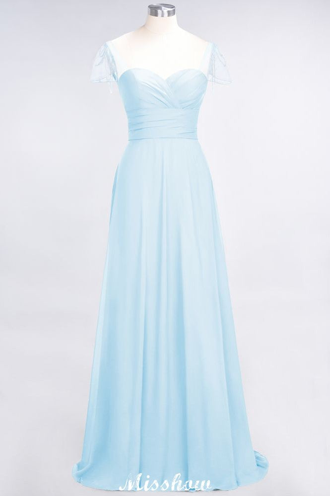 Vestido de dama de honor con escote corazón, mangas cortas, volantes y largo hasta el suelo con abalorios, Moher si los vestidos de novia