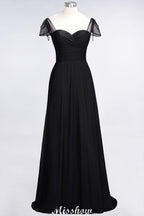 Vestido de dama de honor con escote corazón, mangas cortas, volantes y largo hasta el suelo con abalorios, Moher si los vestidos de novia
