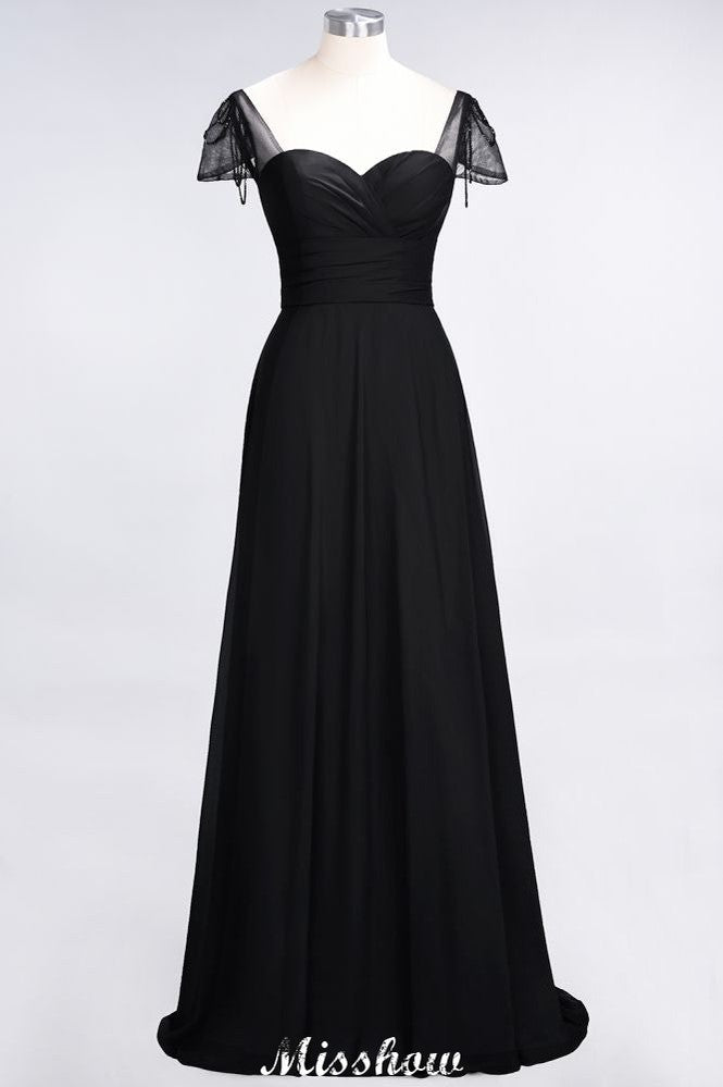 Vestido de dama de honor con escote corazón, mangas cortas, volantes y largo hasta el suelo con abalorios, Moher si los vestidos de novia