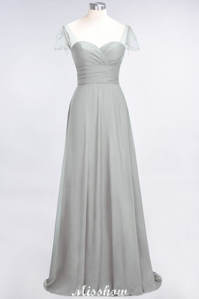 Vestido de dama de honor con escote corazón, mangas cortas, volantes y largo hasta el suelo con abalorios, Moher si los vestidos de novia