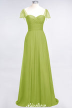 Vestido de dama de honor con escote corazón, mangas cortas, volantes y largo hasta el suelo con abalorios, Moher si los vestidos de novia