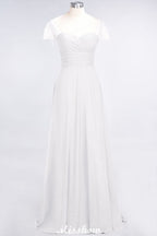 Vestido de dama de honor con escote corazón, mangas cortas, volantes y largo hasta el suelo con abalorios, Moher si los vestidos de novia