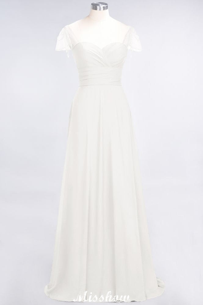 Vestido de dama de honor con escote corazón, mangas cortas, volantes y largo hasta el suelo con abalorios, Moher si los vestidos de novia