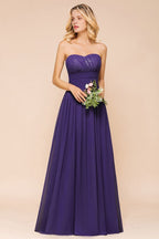 Vestido de dama de honor de jardín de gasa con escote corazón, vestido de fiesta sin tirantes