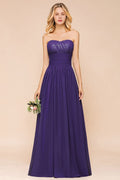 Vestido de dama de honor de jardín de gasa con escote corazón, vestido de fiesta sin tirantes