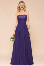 Vestido de dama de honor de jardín de gasa con escote corazón, vestido de fiesta sin tirantes