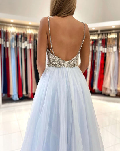 Sweetheart Floor Length A-line Backless Tulle Prom Dresses