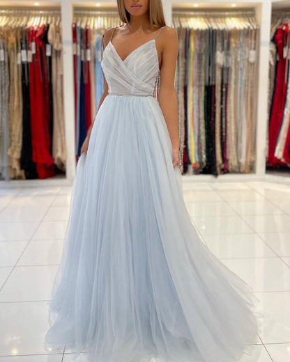 Sweetheart Floor Length A-line Backless Tulle Prom Dresses