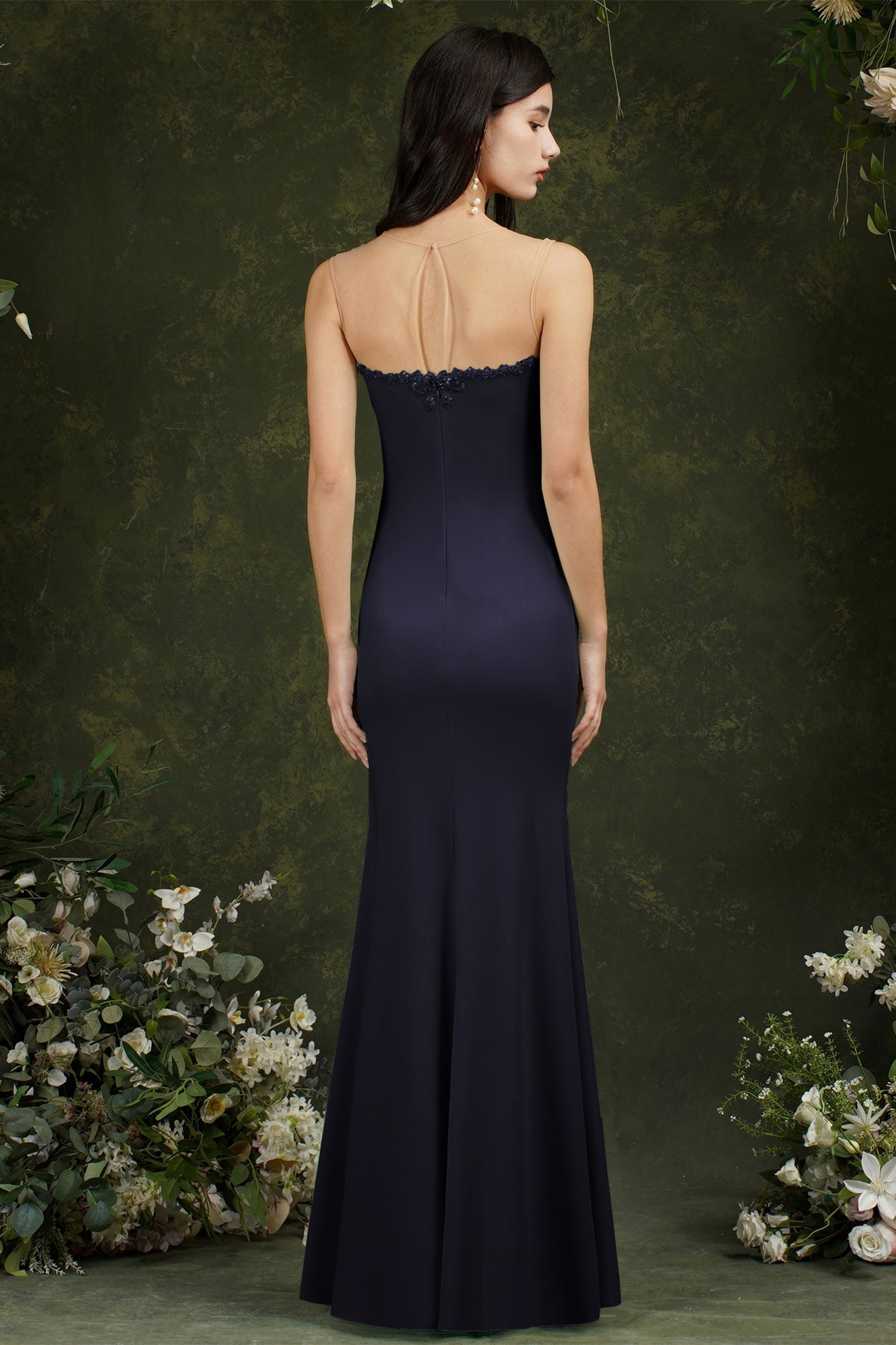 Langes Ballkleid im Meerjungfrau-Stil mit Herzausschnitt und Blumenspitze