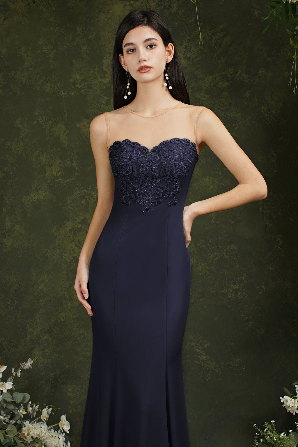 Langes Ballkleid im Meerjungfrau-Stil mit Herzausschnitt und Blumenspitze