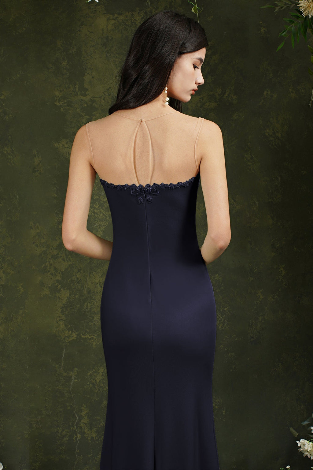 Langes Ballkleid im Meerjungfrau-Stil mit Herzausschnitt und Blumenspitze