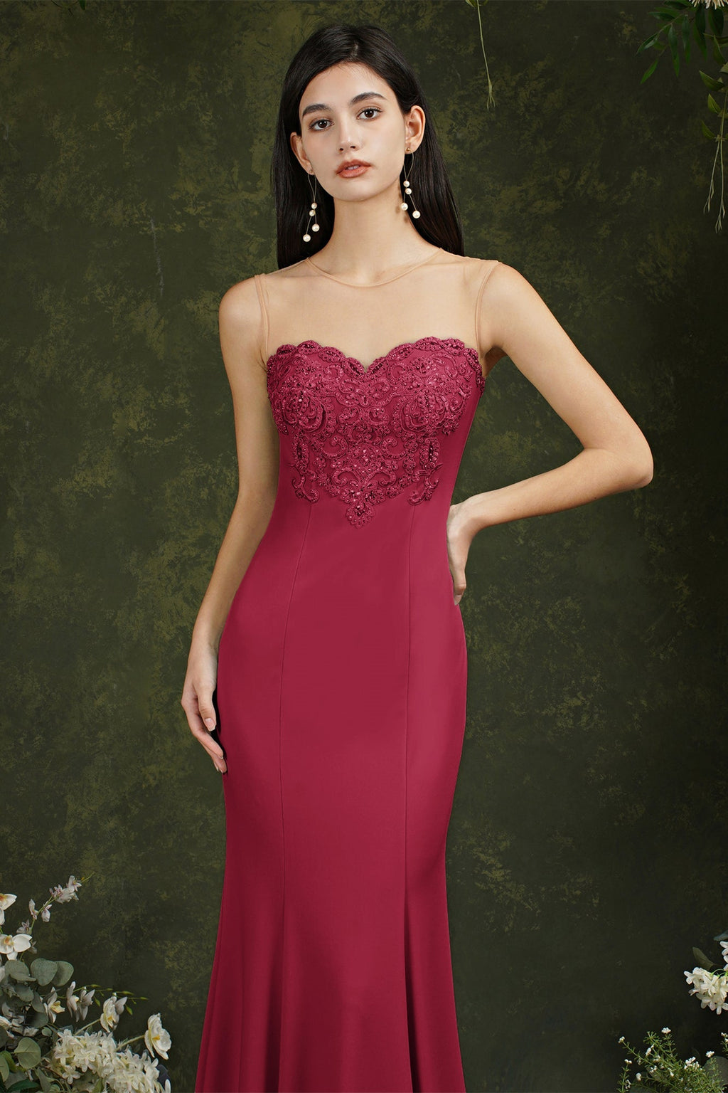 Langes Ballkleid im Meerjungfrau-Stil mit Herzausschnitt und Blumenspitze