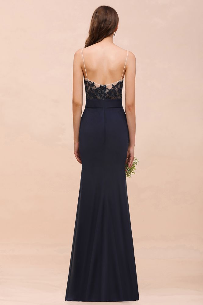 Vestido de dama de honor azul marino sin mangas con escote corazón y estampado floral de sirena