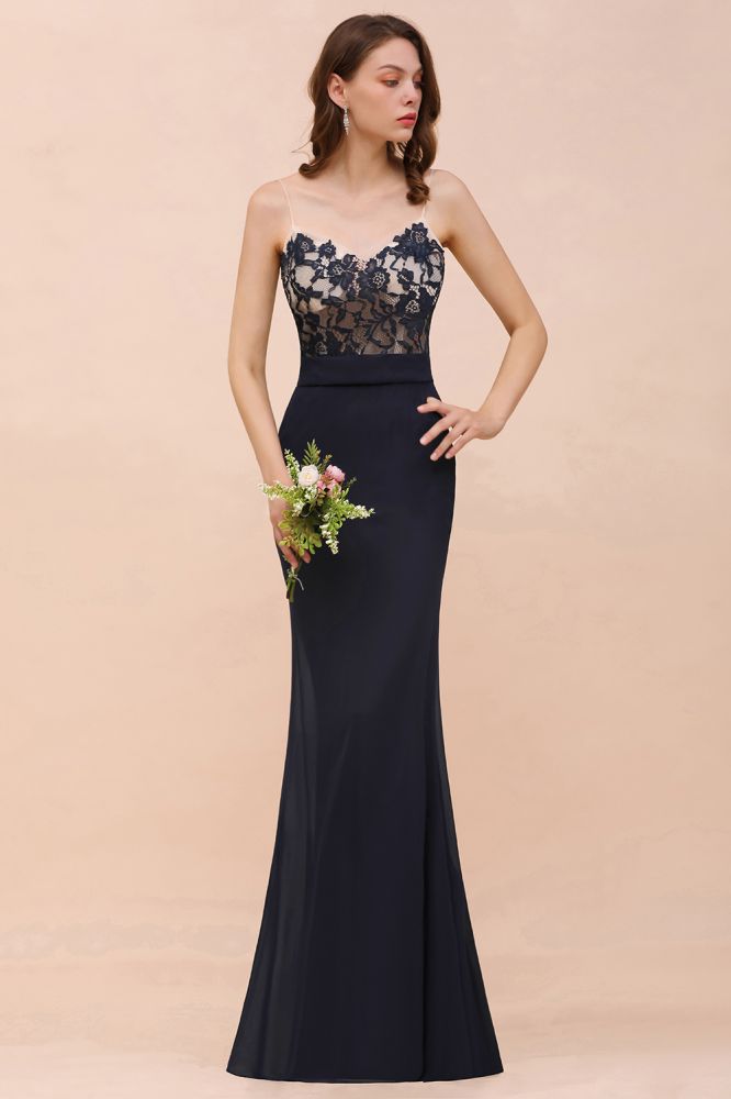 Vestido de dama de honor azul marino sin mangas con escote corazón y estampado floral de sirena